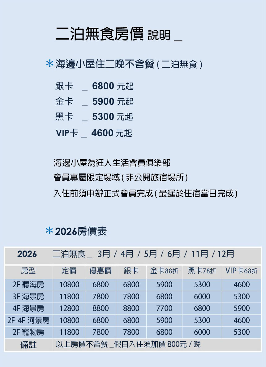 海邊小屋二泊無食